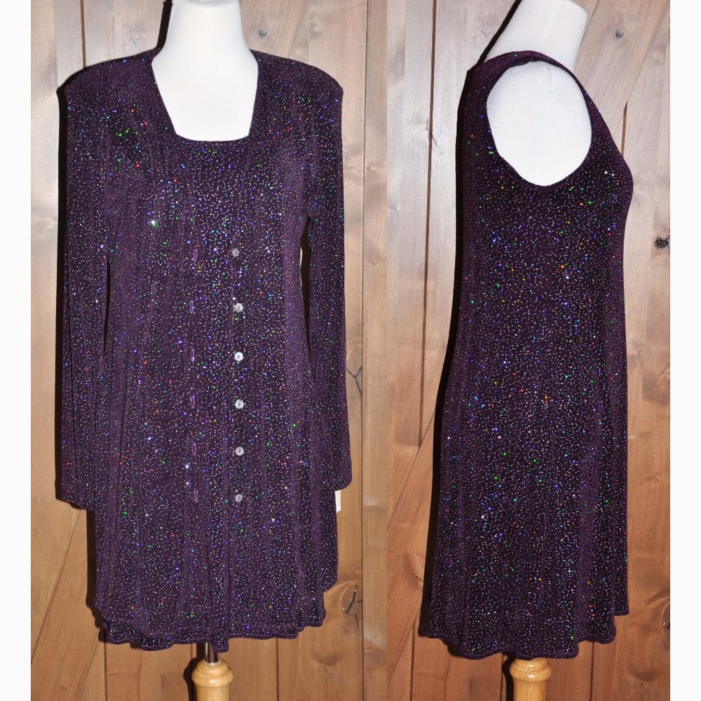 Vintage Rabbit Eggplant or Wine Shimmery Silver Dusted Dress & Jacket